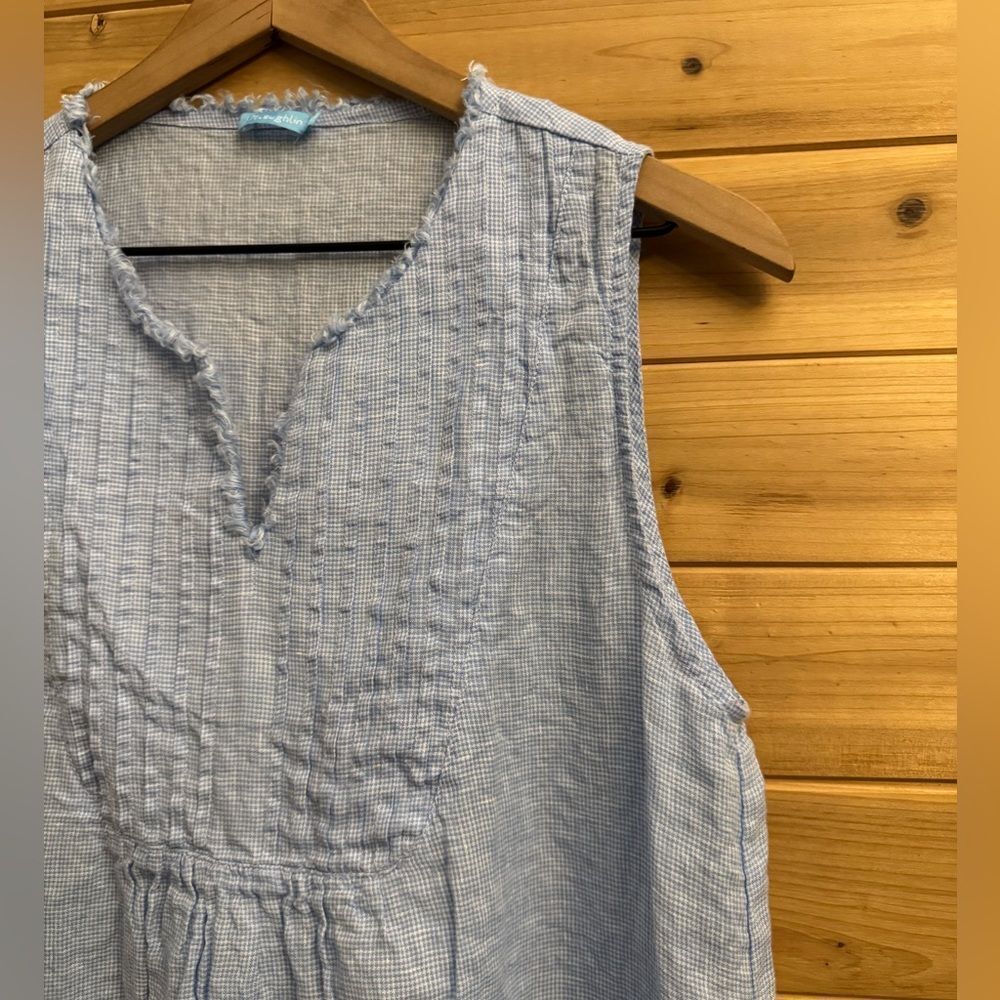 J McLaughlin Size Medium Maryann Linen Pintuck Blue Gingham Sleeveless Dress - Picture 5 of 13